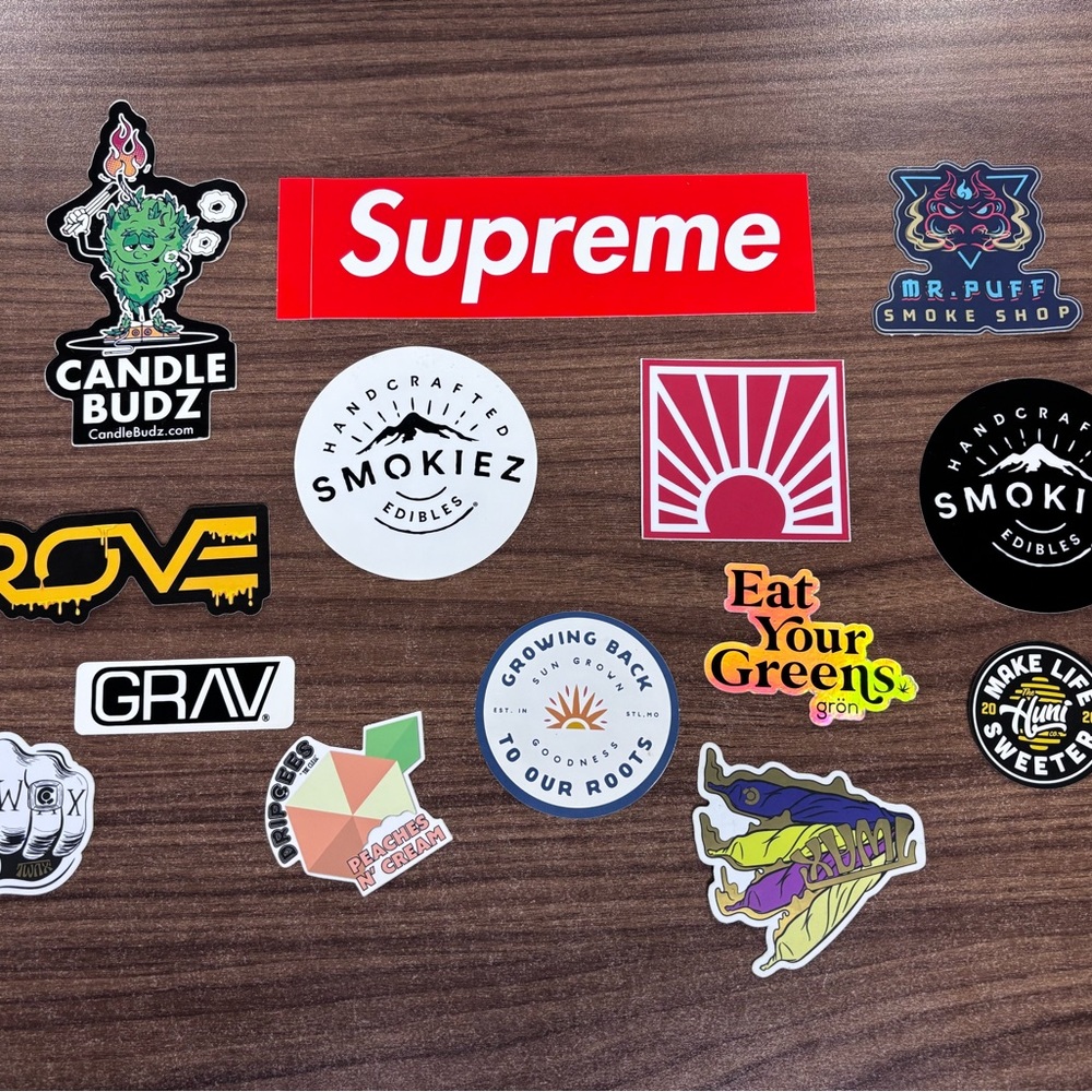Supreme slab sticker + 13 limited Edition Dispensary stickers